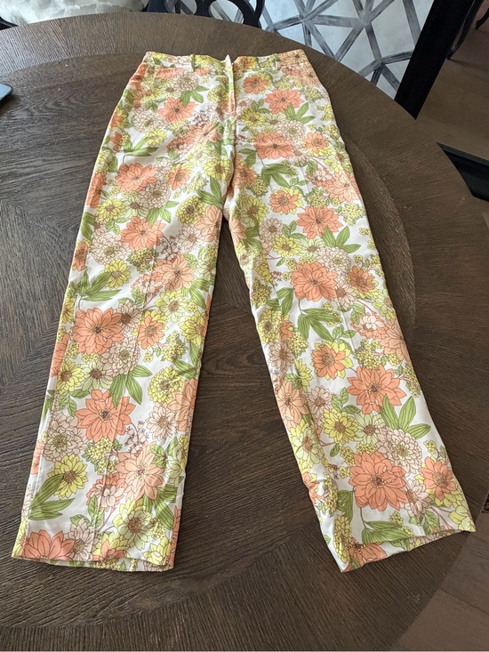 J. Crew Pants - J. Crew Silk Wide-Leg Floral Trousers with Peach & Yellow Blooms